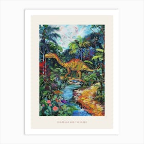Colourful Dinosaur By The River Painting 2 Poster Art Print