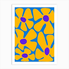 Flowers On A Blue Background Art Print