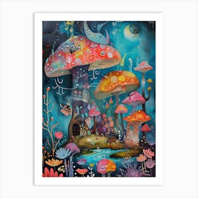 Mushrooms In The Night Art Print