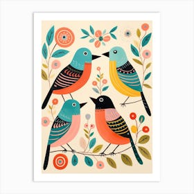 Folk Style Bird Painting Robin 7 Art Print