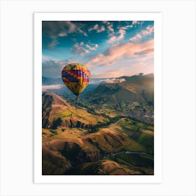 Hot Air Balloon Over Valley Art Print