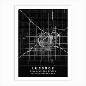 Lubbock Texas USA Black Map Art Print