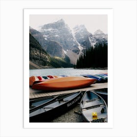 Moraine Lake Canoes Art Print