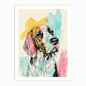 Colourful American Hound Dog Abstract Line Illustration 1 Art Print