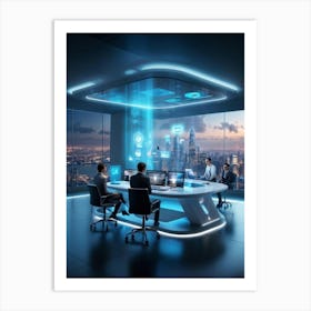 A Futuristic Tech Support Management Office Utilizing Ai And Cloud Solutions Holographic Projection (3) Art Print