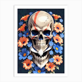 American Flag Floral Face Evil Death Skull (43) Art Print
