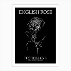 English Rose Black And White Line Drawing 19 Poster Inverted Art Print