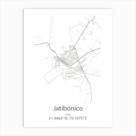 Jatibonico,Cuba Minimalist Map Art Print