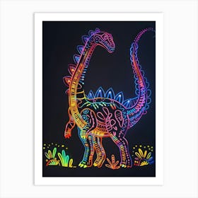 Dinosaur Neon Outlines 3 Art Print