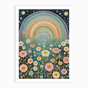 Midnight Rainbow Flowers Art Print