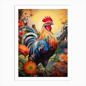 Rooster in Flowers 1 Art Print