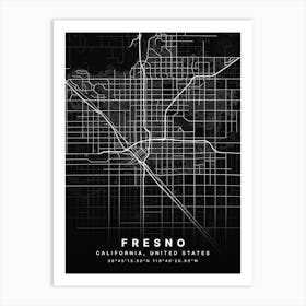 Fresno California USA Black Map Art Print