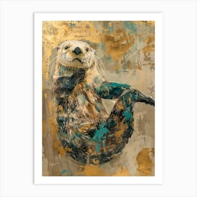 Sea Otter Gold Effect Collage 4 Art Print