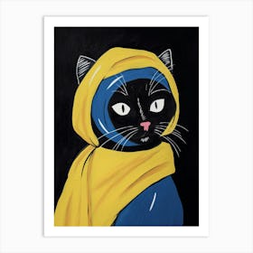 The Cat With The Pearl Earring, Black Cat Art  Johannes Vermeer Art Print