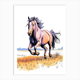 Running Horse Color Drawing Art Print