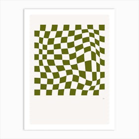 Wavy Checkered Pattern Poster Olive Art Print
