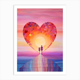 Rainbow Swirl Heart Sunset Silhouette 1 Art Print