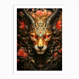 Floral Fantasy Mountain Lion Art Print