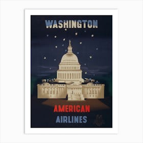 Washington, American Airlines Vintage Travel Poster Art Print