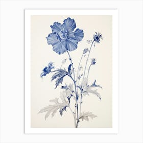 Blue Botanical Larkspur Art Print