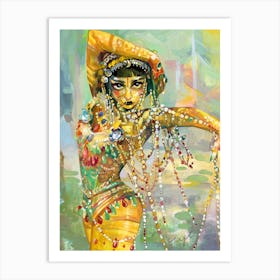 Gouache Illustration Dancer In Gold 1 Art Print