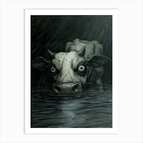 Cow In The Water Art Print