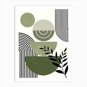 Geometric Abstract Modern Stripes Circles Muted Colors Art Print