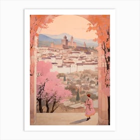 Granada Spain 4 Vintage Pink Travel Illustration Art Print
