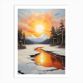 Sunset Over A Frozen River Art Print