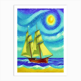 Sailboat At Night Art Print