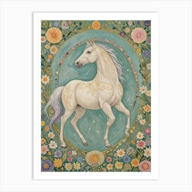 Floral White Horse Art Print