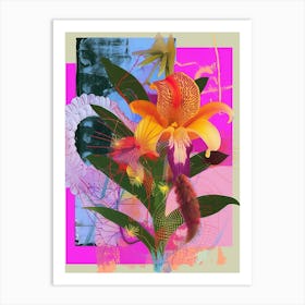 Flower 2 Neon Flower Collage Art Print