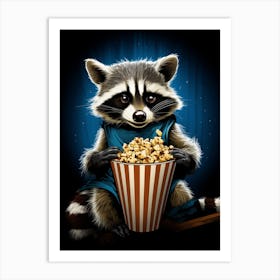 Cartoon Bahamian Raccoon Eating Popcorn At The Cinema 1 Art Print