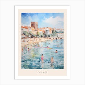 Swimming In Cannes France Watercolour Poster Art Print