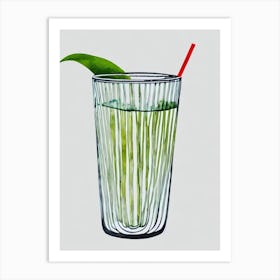 Jungle Juice Minimal Line Drawing With Watercolour Cocktail Poster Art Print