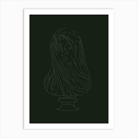 The Veiled Virgin Line Drawing - Green Art Print