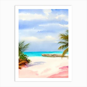 Pink Sands Beach, Bahamas Watercolour Art Print