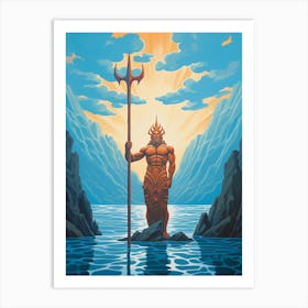  A Retro Poster Of Poseidon Holding A Trident 10 Art Print