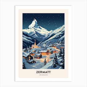 Winter Night  Travel Poster Zermatt Switzerland 2 Art Print