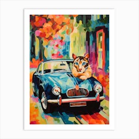 Mg Mgb Vintage Car With A Cat, Matisse Style Painting 2 Art Print