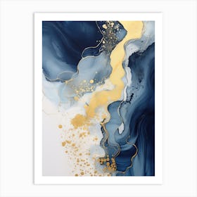 Blue And Gold Abstract Painting 3 Art Print