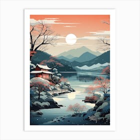 Winter Travel Night Illustration Hakone Japan 4 Art Print