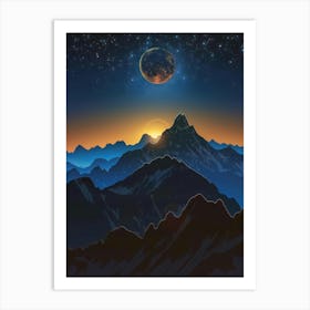 Moon Over Mountains 1 Art Print