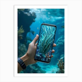 Smartphone Morphing Into An Aquatic Creature Sleek And Futuristic Design Vibrant And Fluid With Wh Art Print