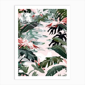 Tropical Jungle With Flamingos Art Print