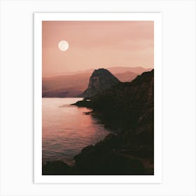 Rocky Coast With The Moon And The Sea Art Print