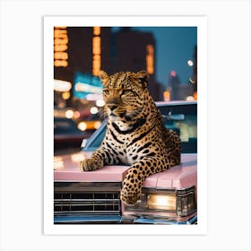 Leopard On A Pink Cadillac Art Print