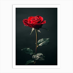 Single Red Rose On Black Background 21 Art Print