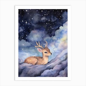 Baby Deer Sleeping In The Clouds Art Print