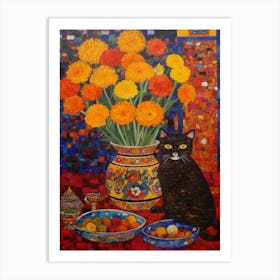 Marigold With A Cat 4 Art Nouveau Klimt Style Art Print